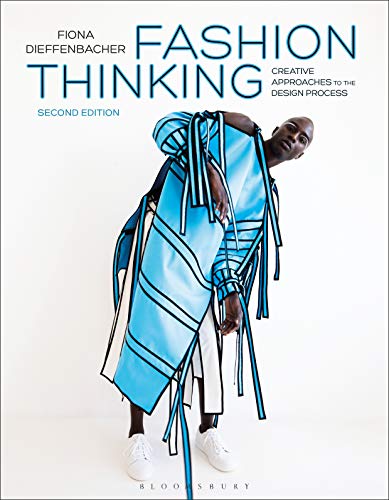 Book cover: "Fashion Thinking" with a model in blue and white clothing.