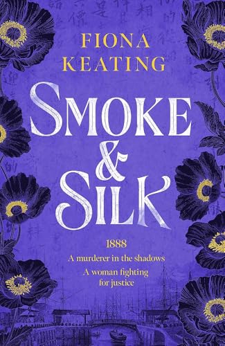 Book cover: purple background, dark flowers, and Victorian London cityscape.