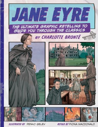 Cover of "Jane Eyre" graphic novel with scenes of characters and a manor.