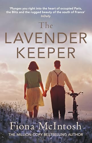 Book cover: couple holding hands, facing a lavender field at sunset.