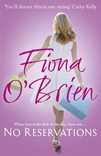 Book cover: woman walking with shopping bags, purple and white design.