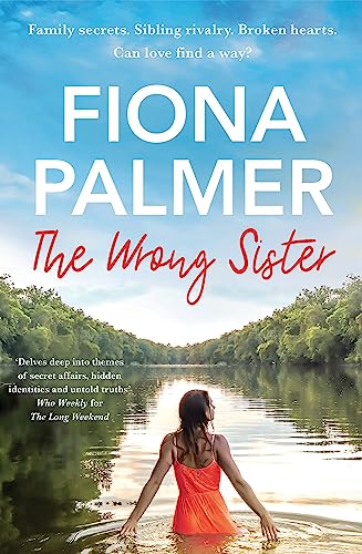 Book cover: woman in red dress wading in a river.