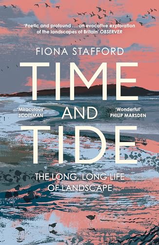 Book cover featuring a coastal landscape with birds, pink sky, and blue water.