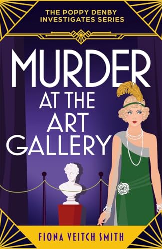 Book cover: woman in green dress, art gallery, 1920s style.