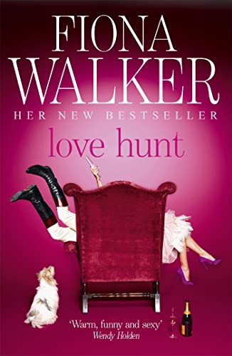 Book cover: woman falling into armchair with dog and champagne.