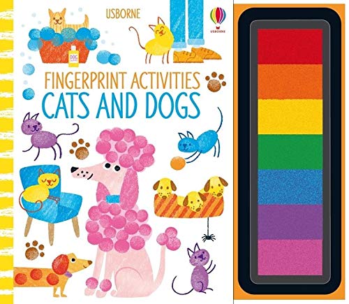 Children’s book cover with colorful cat and dog illustrations, plus ink pad.