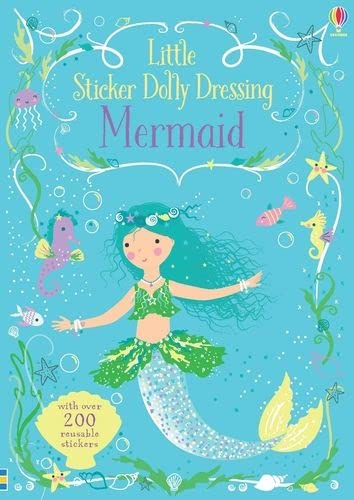 Mermaid sticker book cover with illustrated doll and sea creatures.