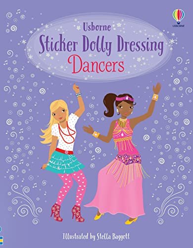 Cover of Sticker Dolly Dressing Dancers book featuring two illustrated dancers on purple background.
