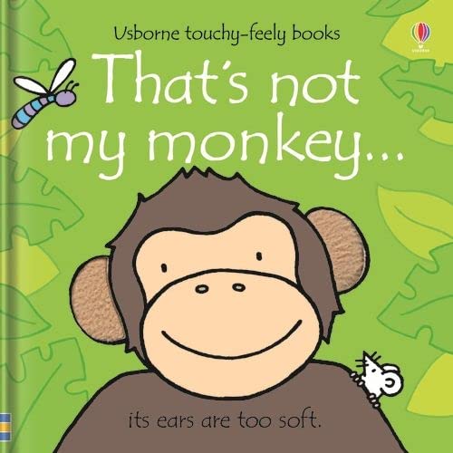 Cover of That's Not My Monkey board book featuring a cartoon monkey on green background.