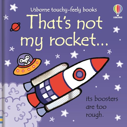 A rocket and a mouse in a spaceship on a purple starry background.