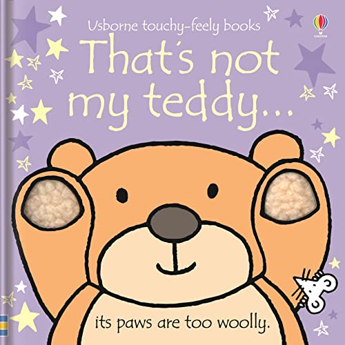 Cover of "That's Not My Teddy" book with a brown teddy bear face.