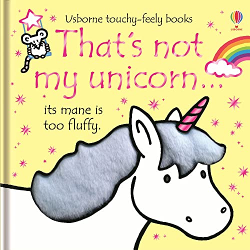 Book cover featuring a white unicorn with a grey mane on a yellow background.