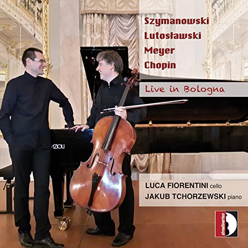 Two musicians with a piano and cello, album cover for "Live in Bologna".