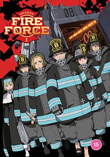 Fire Force Season 1 DVD cover featuring firefighters in uniform.