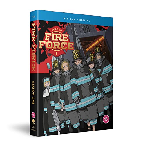 Fire Force" Season 1 Blu-ray cover with anime firefighters in uniform.