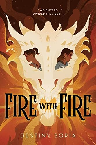 Book cover: two women framed by a white dragon’s head, fiery background.