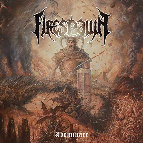 "Album cover art depicting a horned figure amidst a dark, apocalyptic landscape with flames."