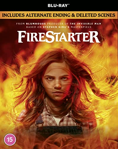 “Firestarter” Blu-ray cover featuring a young girl with fiery hair.