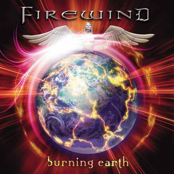 Firewind album cover: a fiery Earth with a winged figure above.