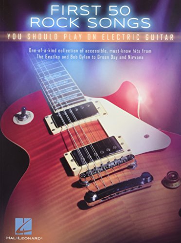 Music book cover titled First 50 Rock Songs featuring a red electric guitar.
