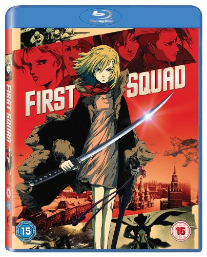 First Squad" Blu-ray cover featuring anime characters and a cityscape.