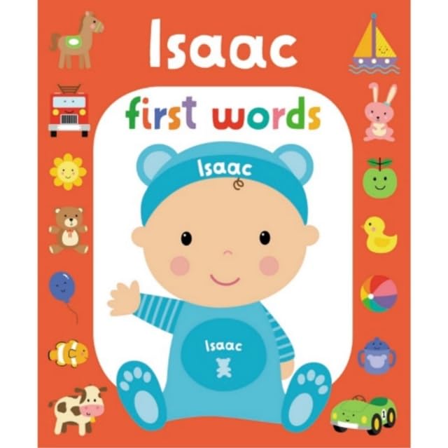 Book cover featuring a cartoon baby named Isaac and colorful toys.
