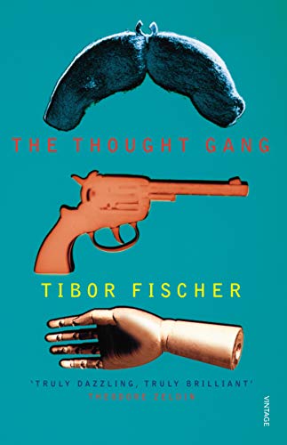 Book cover: hand, gun, and brain imagery with red text, "The Thought Gang".