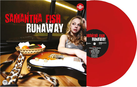 Samantha Fish “Runaway” red vinyl record with album cover portrait.