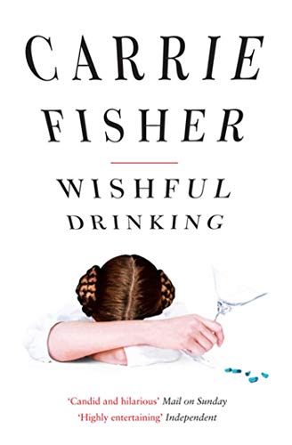 Book cover for Wishful Drinking by Carrie Fisher featuring a woman with braided hair.