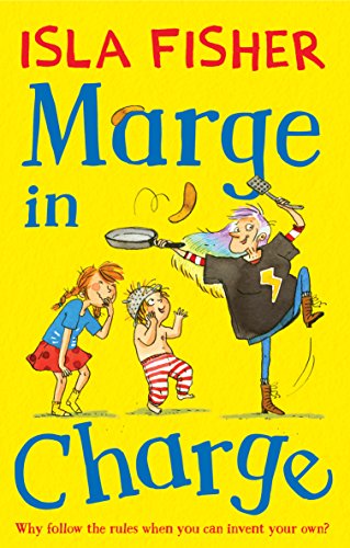 "Marge in Charge" book cover featuring cartoon grandmother and children on a yellow background.