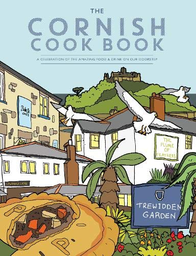 Book cover illustration of a Cornish street scene with a pasty in the foreground.