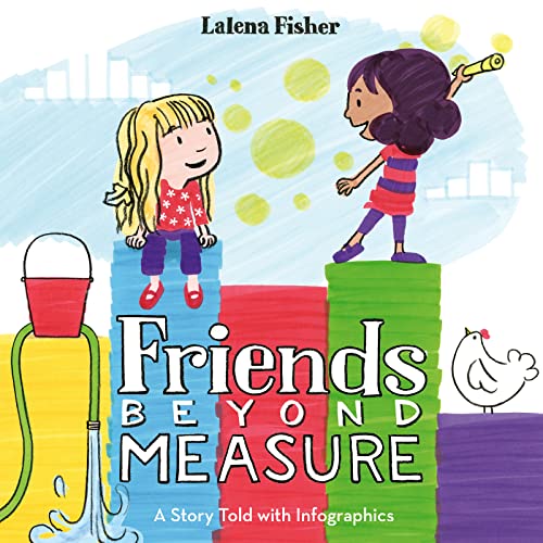 Book cover: two girls with measuring tools, bubbles, and colorful blocks.