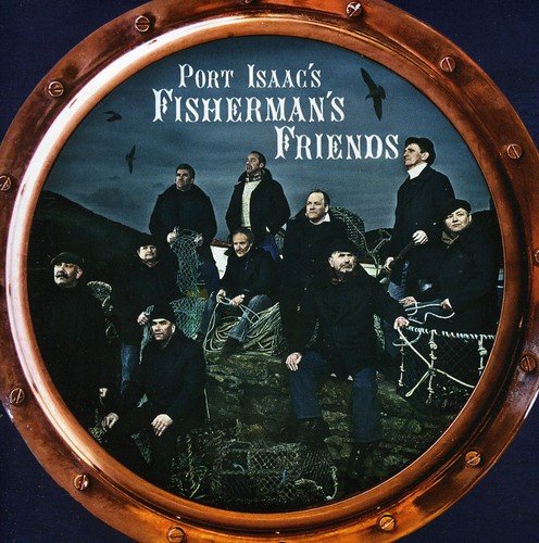 "CD cover with men in dark clothing surrounded by fishing nets, framed by a porthole."