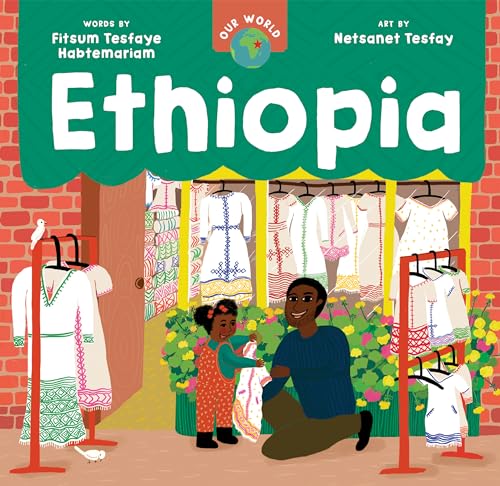 Book cover depicting a family at a clothing stall in Ethiopia.