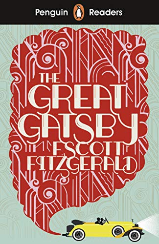Book cover for "The Great Gatsby" with art deco design and a car.