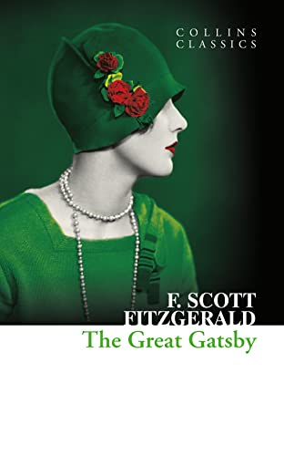 Book cover of “The Great Gatsby” featuring a woman in a green hat.
