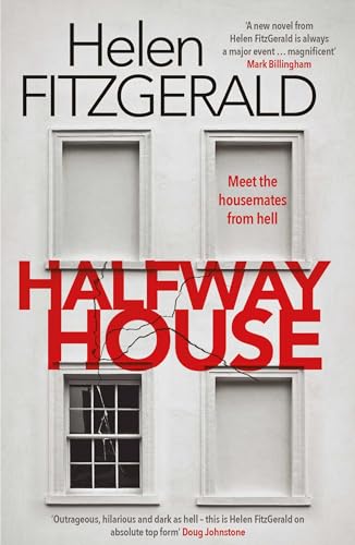 Book cover: grey facade with red text "Halfway House" and window imagery.