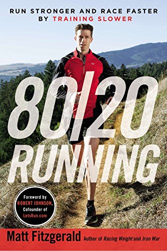 Book cover: runner on trail with large "80/20 RUNNING" text.