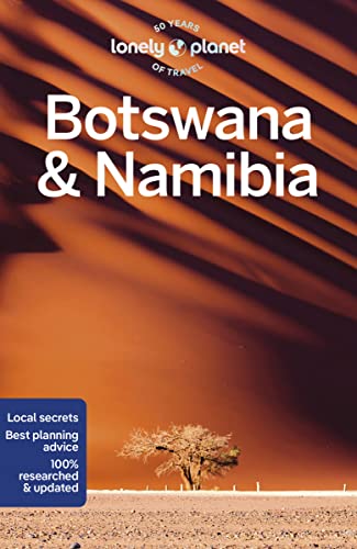 Lonely Planet Botswana and Namibia travel guide cover featuring a desert tree and dunes.