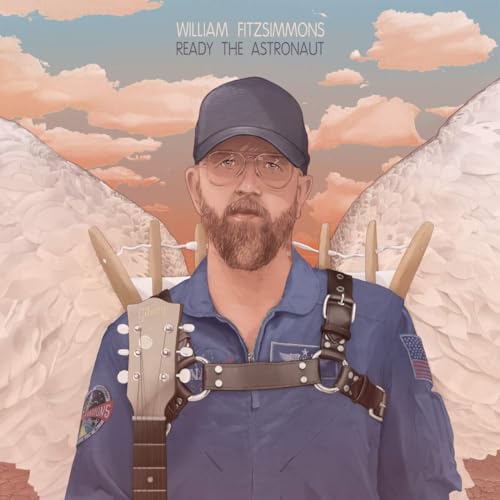 Illustration of a bearded man in a flight suit with wings and a guitar.