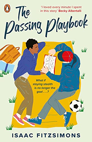 Book cover: two teens with a diagram, soccer ball, and school bag.