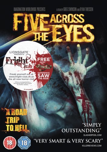 DVD cover for horror film "Five Across The Eyes" with bloody imagery.