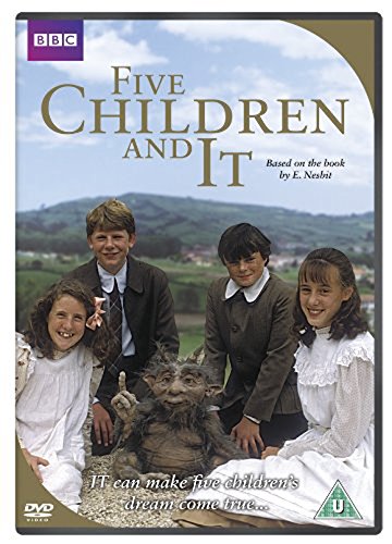 DVD cover for Five Children and It featuring four children and a creature outdoors.