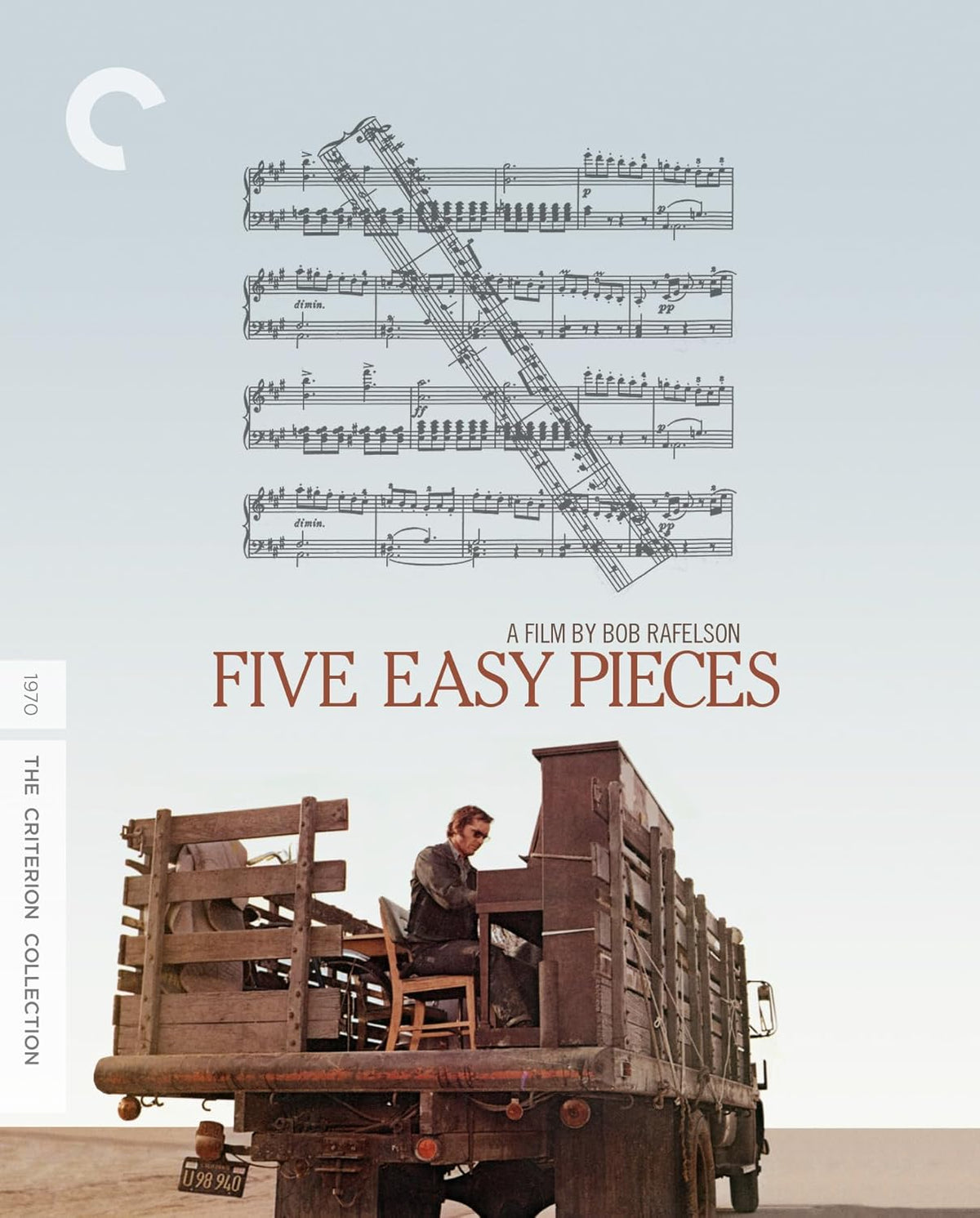 “Five Easy Pieces” Blu-ray cover with piano music and a man on a truck.
