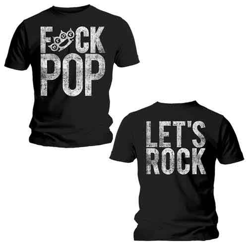 Black t-shirt with white "F*ck Pop" text design on the back, unisex style.