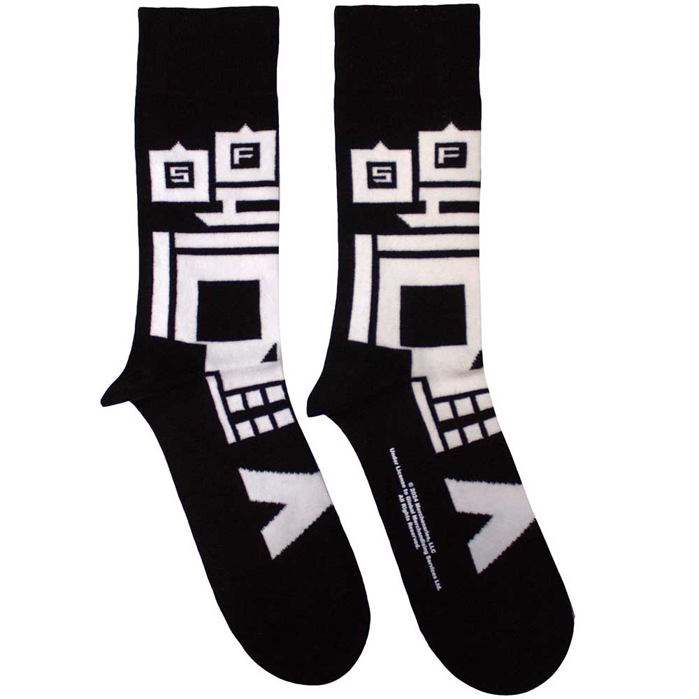 Ankle socks with a pixelated skull design, branded for Five Finger Death Punch.