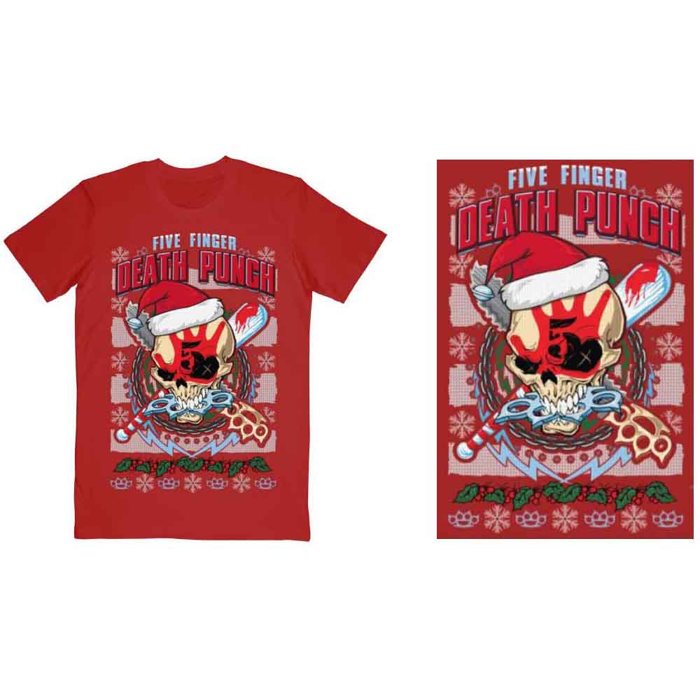 Black unisex t-shirt featuring a Five Finger Death Punch Zombie Kill Xmas graphic print.