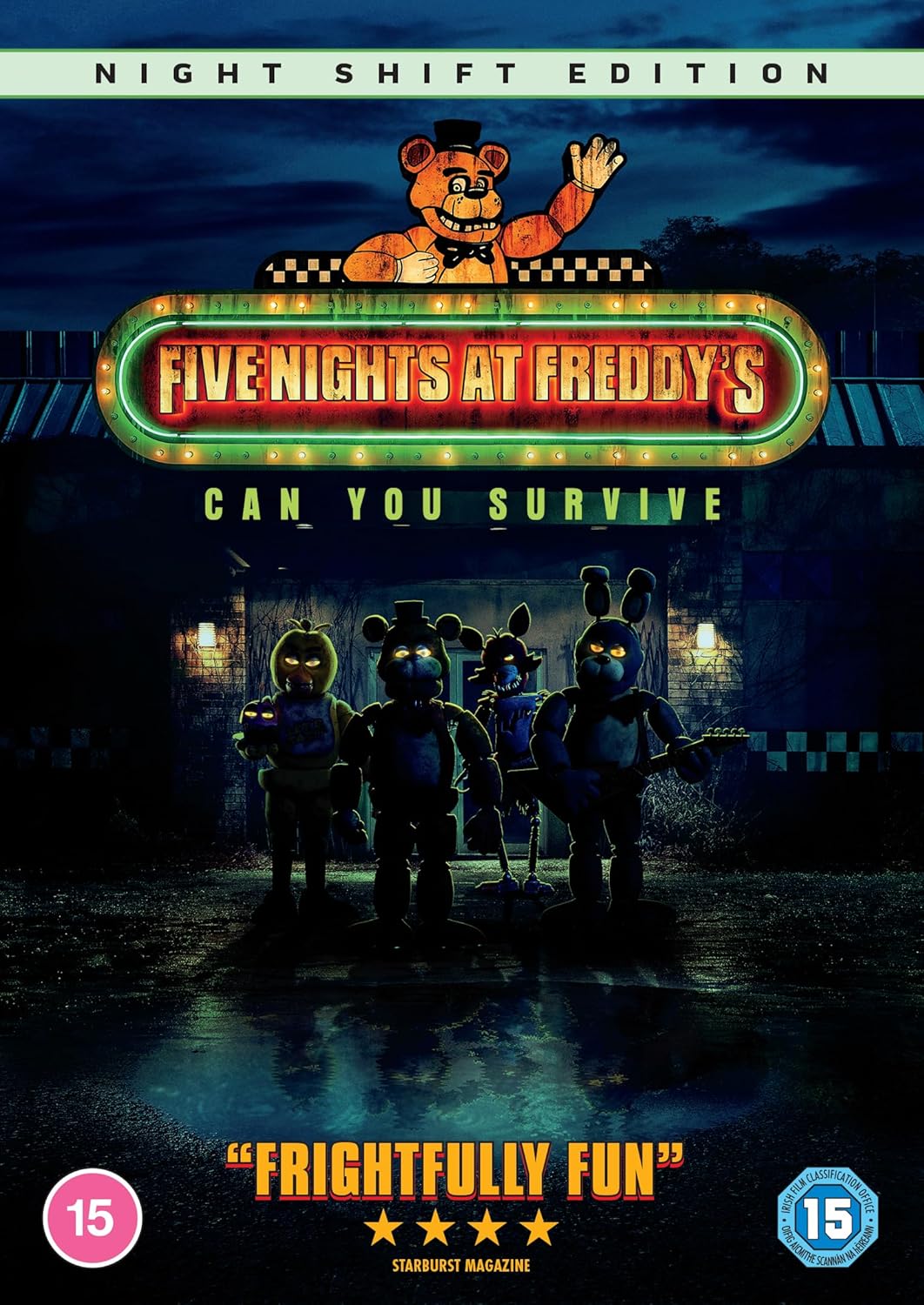 DVD cover for "Five Nights At Freddy's" featuring animatronic characters.