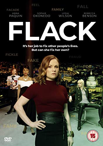 DVD cover for "Flack" featuring a woman in red with a cityscape background.