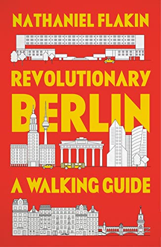 Book cover with red background, yellow text, and white line drawings of Berlin landmarks.